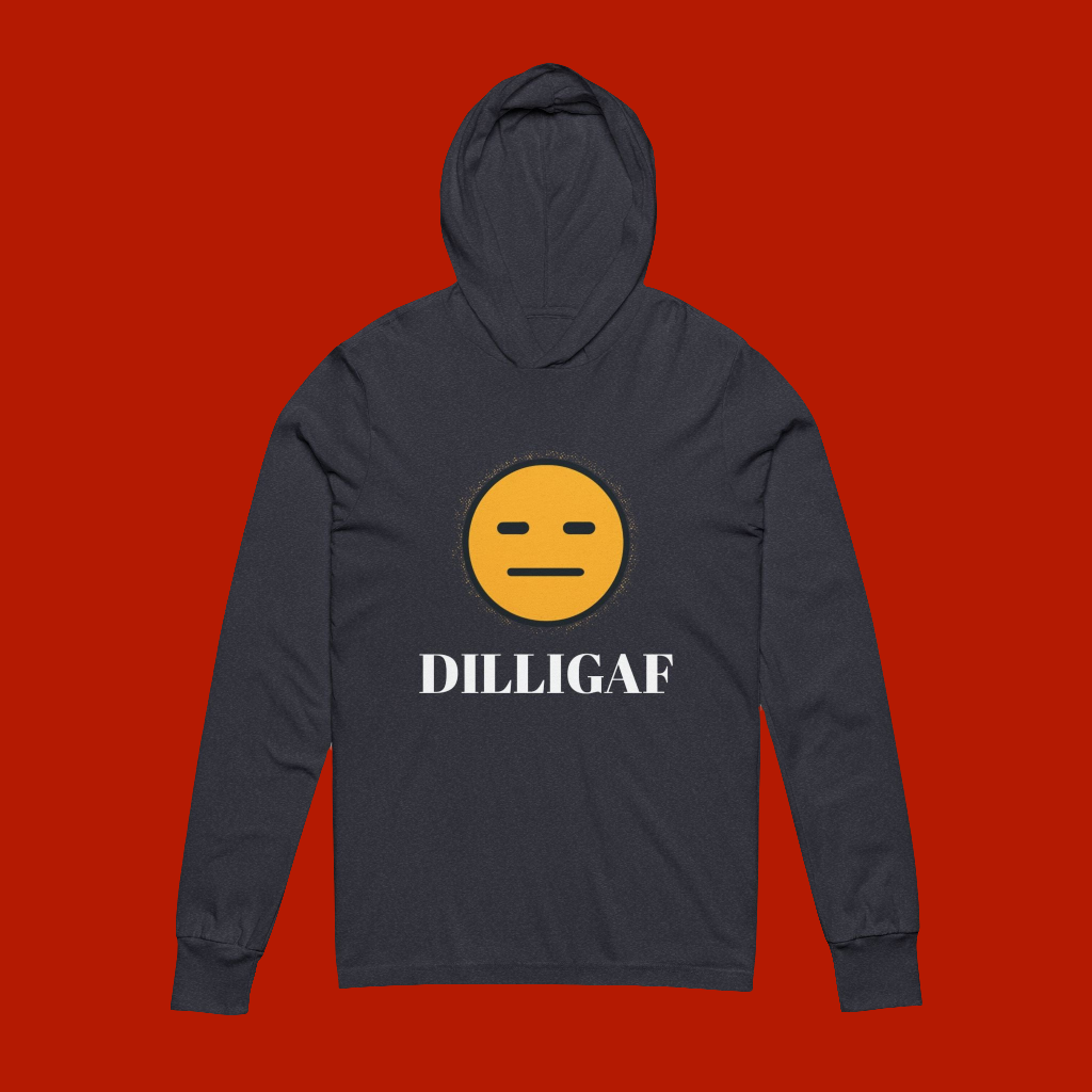 DILLIGAF Unisex Hooded Long Sleeve Tee - Casual Streetwear, Gift for Teens, Relaxed Vibe, Everyday Wear, Funny Hoodie