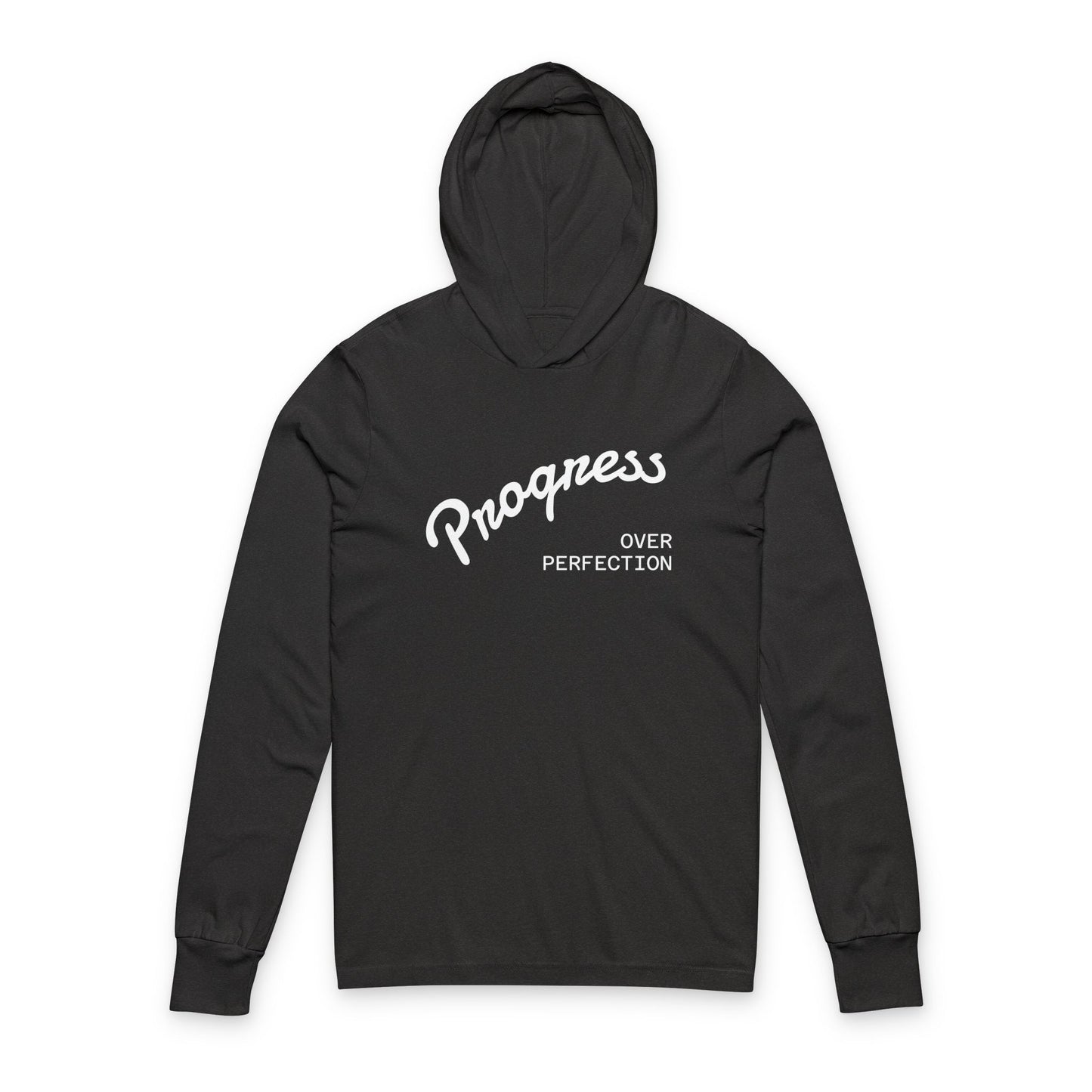 Progress Over Perfection Unisex Hooded Long Sleeve Tee, Casual Wear, Motivational Gift, Inspirational Apparel, Everyday Comfort