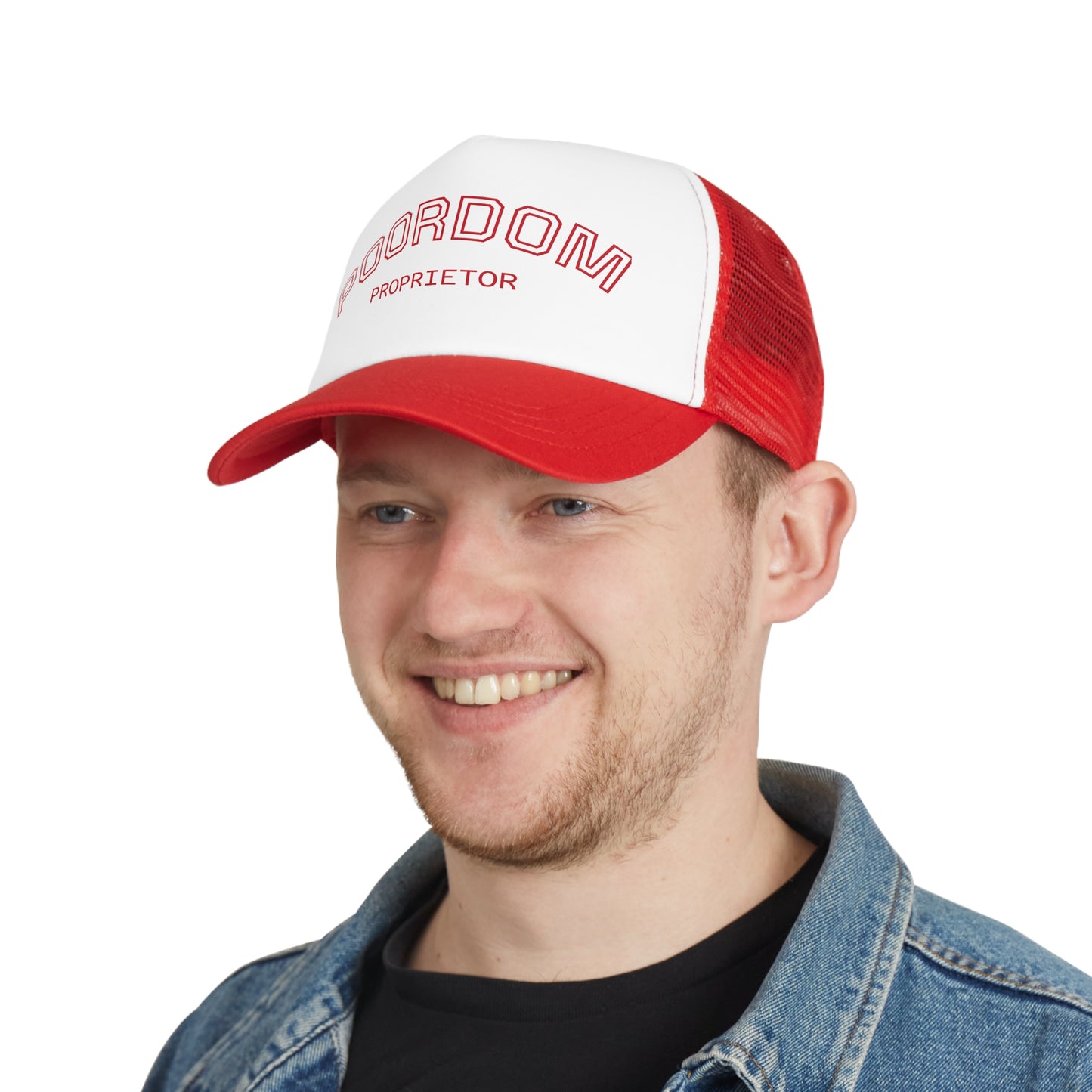 Vintage Style Mesh Cap with 'POORDOM PROPRIETOR' Text, Trendy Hat for Casual Outings, Gifts for Friends, Outdoor Adventures, Summer Fashion