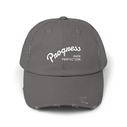 Progress - Trendy Distressed Cap, Adjustable Hat for Casual Outfits, Gift for Growth Mindset Enthusiasts, Perfect for Everyday Wear
