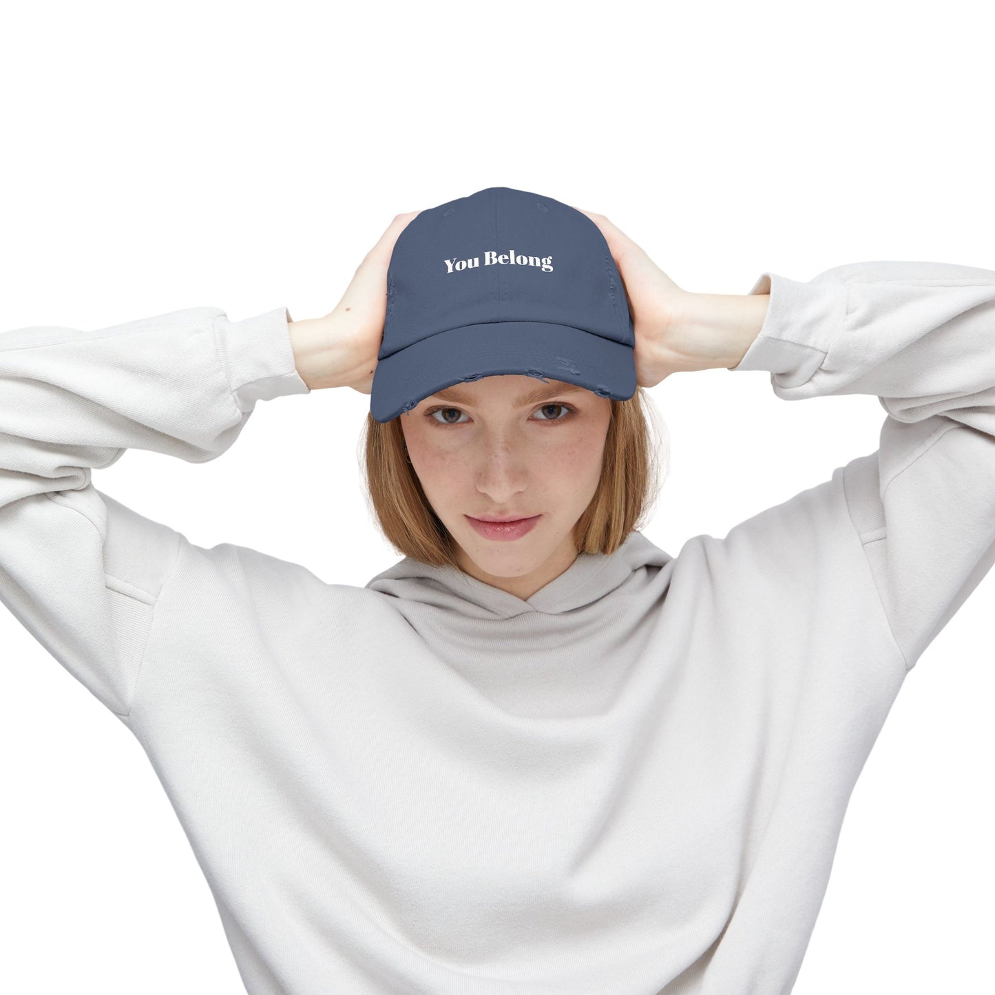 YOU BELONG - Unisex Distressed Cap From The Encouragement Collection - Vintage Feel, Perfect Gift for Friends, Everyday Wear, Casual Outings, Positive Affirmation Hat