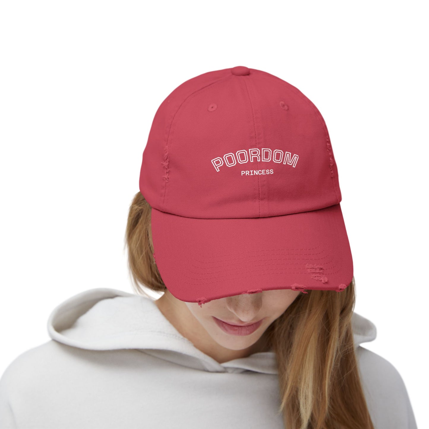 Poordom Princess Pink Distressed Cap, Trendy Gift for Her, Casual Streetwear Hat, Summer Accessory, Fun Birthday Surprise