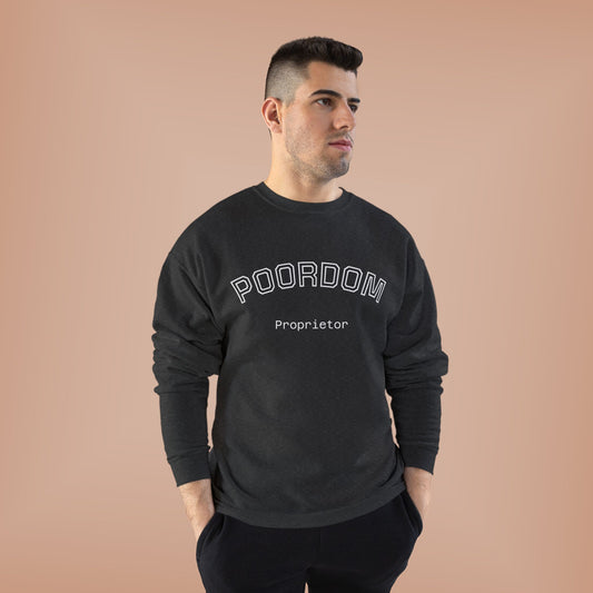 Retro Poordom Proprietor Graphic - Unisex Eco-Friendly Crewneck Sweatshirt: Casual Wear, Gift for Friends, Cozy Lounge Sweatshirt