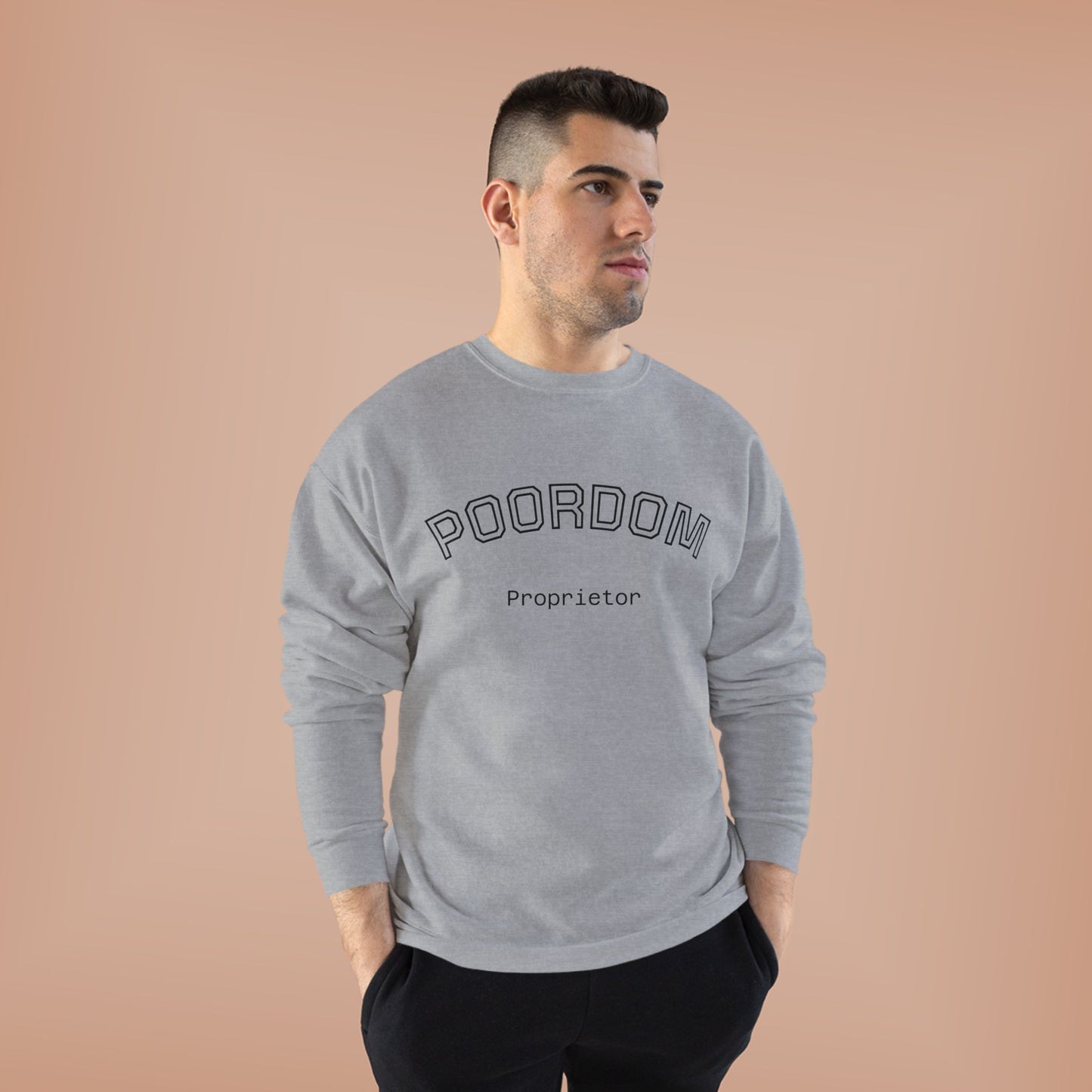 Retro Poordom Proprietor Graphic - Unisex Eco-Friendly Crewneck Sweatshirt: Casual Wear, Gift for Friends, Cozy Lounge Sweatshirt
