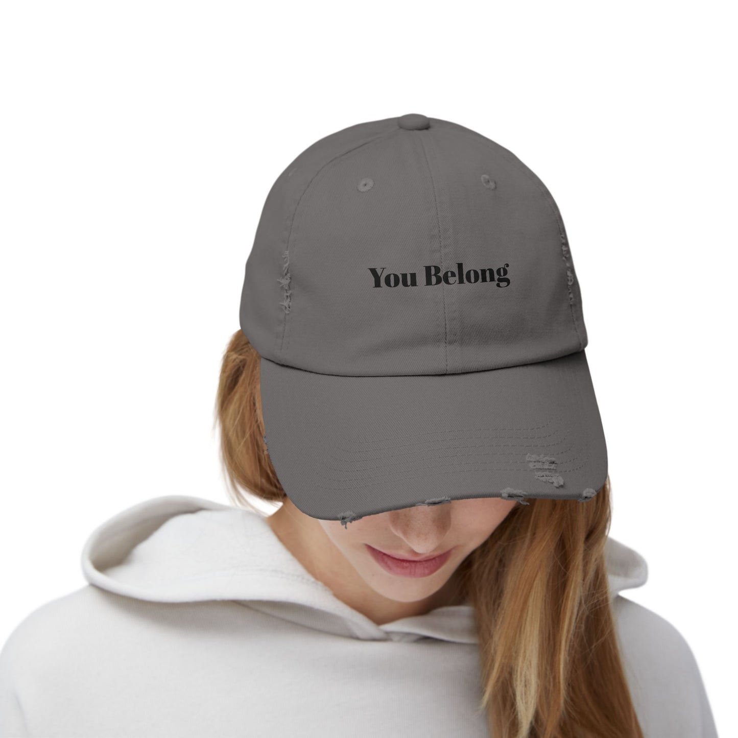 YOU BELONG - Unisex Distressed Cap From The Encouragement Collection - Vintage Feel, Perfect Gift for Friends, Everyday Wear, Casual Outings, Positive Affirmation Hat