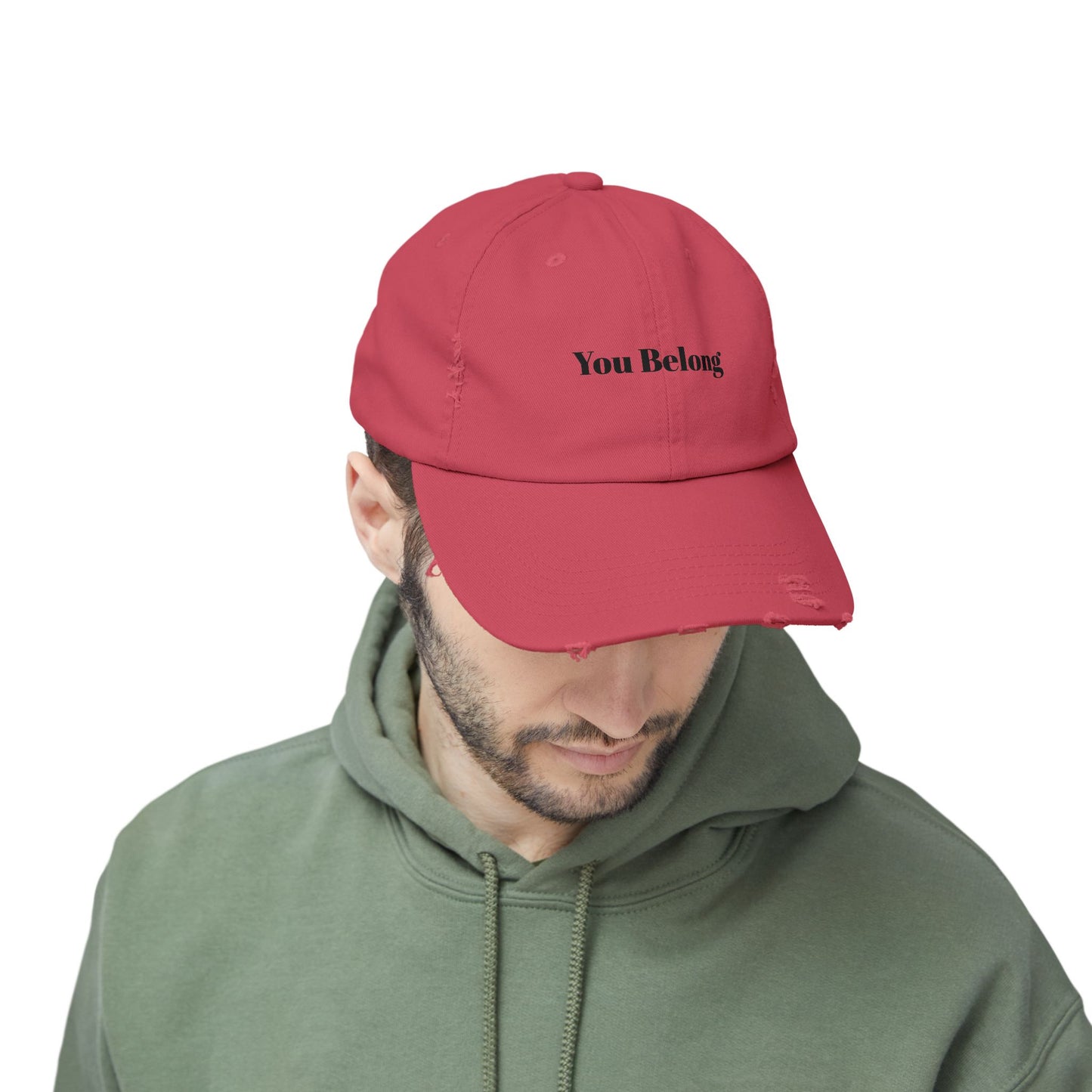 YOU BELONG - Unisex Distressed Cap From The Encouragement Collection - Vintage Feel, Perfect Gift for Friends, Everyday Wear, Casual Outings, Positive Affirmation Hat