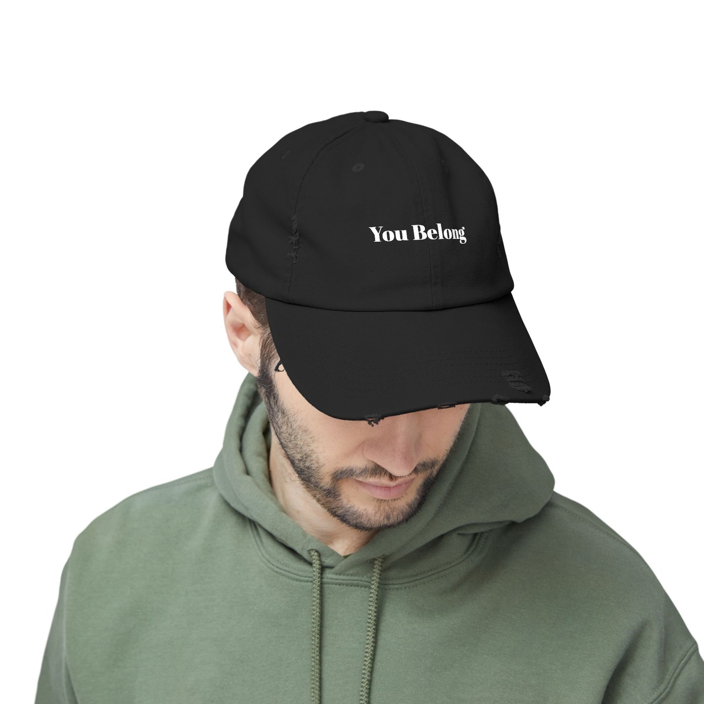 YOU BELONG - Unisex Distressed Cap From The Encouragement Collection - Vintage Feel, Perfect Gift for Friends, Everyday Wear, Casual Outings, Positive Affirmation Hat