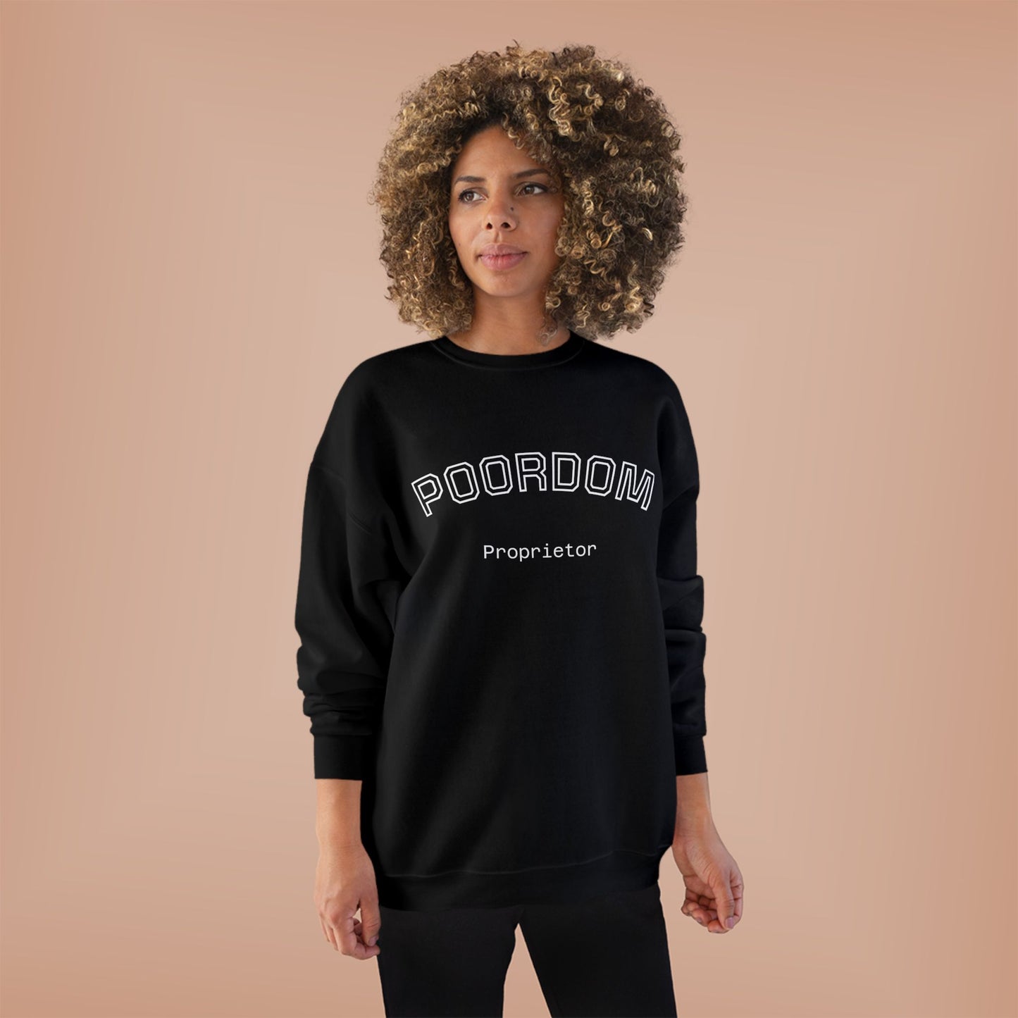 Retro Poordom Proprietor Graphic - Unisex Eco-Friendly Crewneck Sweatshirt: Casual Wear, Gift for Friends, Cozy Lounge Sweatshirt