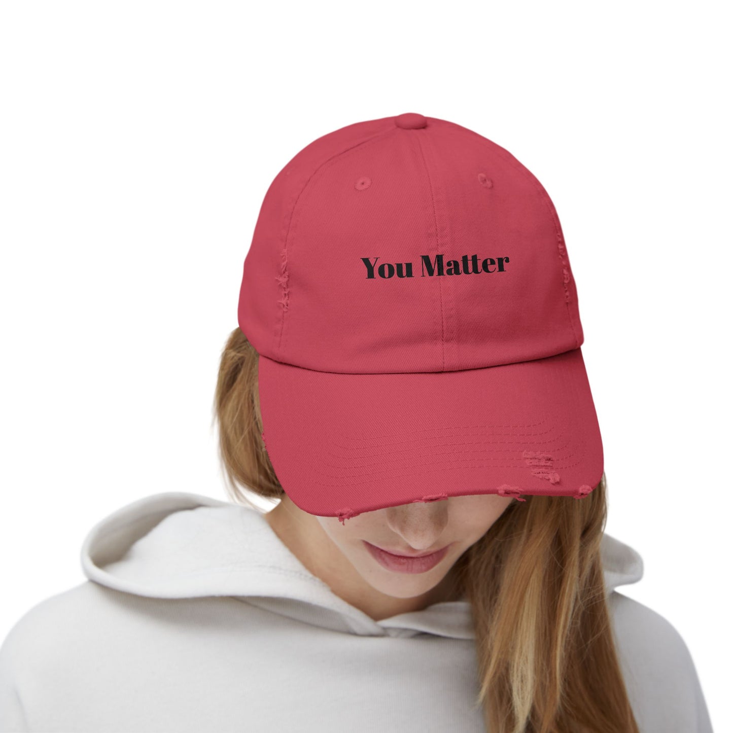 You Matter Distressed Cap - Unisex Adjustable Baseball Hat, Gifts for Support, Self-Care Messages, Everyday Wear, Fashion Statement