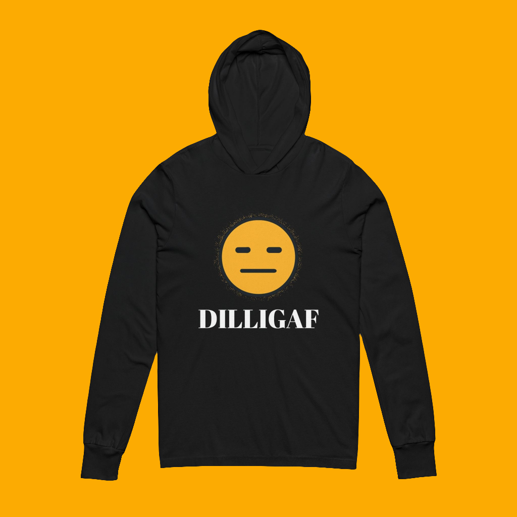 DILLIGAF Unisex Hooded Long Sleeve Tee - Casual Streetwear, Gift for Teens, Relaxed Vibe, Everyday Wear, Funny Hoodie