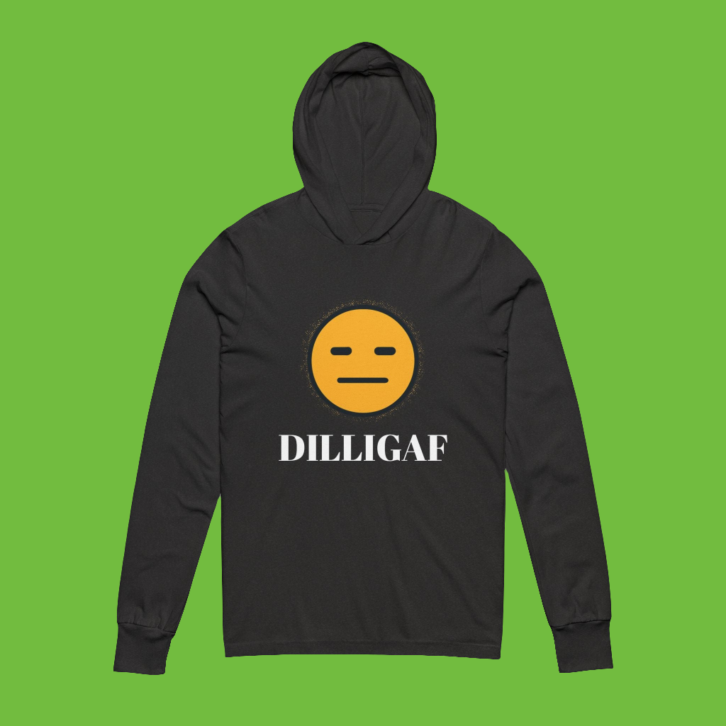 DILLIGAF Unisex Hooded Long Sleeve Tee - Casual Streetwear, Gift for Teens, Relaxed Vibe, Everyday Wear, Funny Hoodie