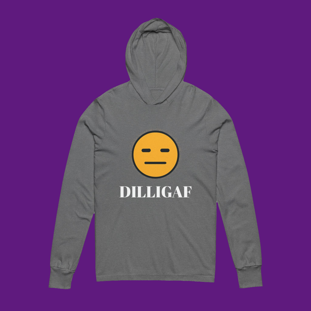 DILLIGAF Unisex Hooded Long Sleeve Tee - Casual Streetwear, Gift for Teens, Relaxed Vibe, Everyday Wear, Funny Hoodie