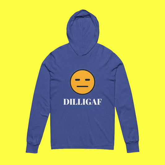 DILLIGAF Unisex Hooded Long Sleeve Tee - Casual Streetwear, Gift for Teens, Relaxed Vibe, Everyday Wear, Funny Hoodie